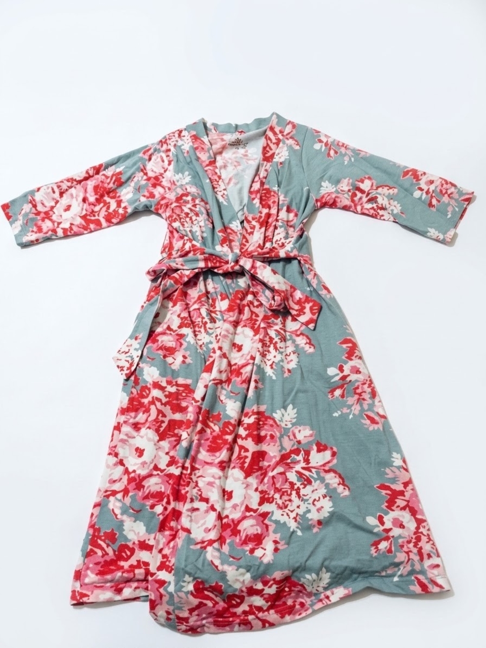 Floral Wrap Delivery Robe - Red Pink Floral on Gray